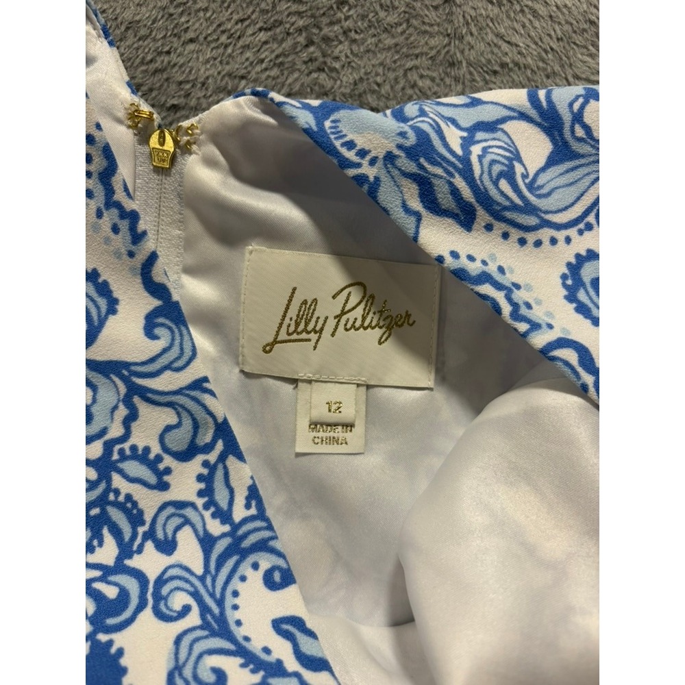 Lilly Pulitzer Dress Womens 12 Blue White Floral Sleeveless A Line Preppy - Picture 11 of 13